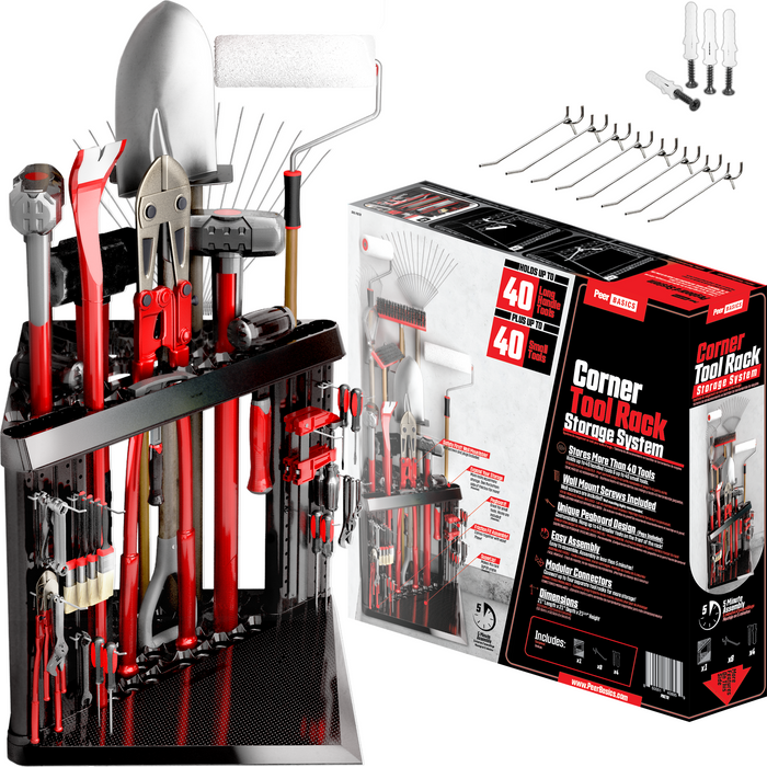 Corner outlet tool rack